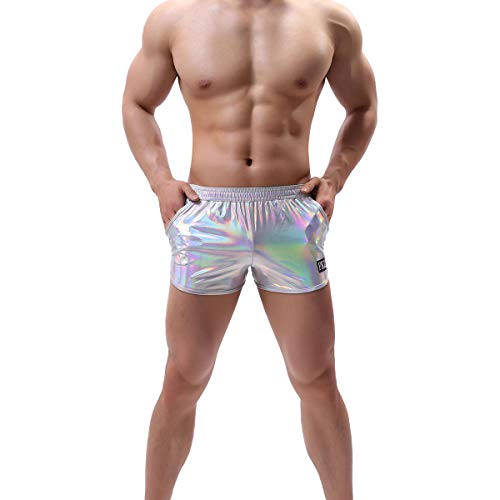ABAFIP Men's Soft Stretchy Holographic Shiny Swim Boxer Briefs Trunks Shorts Hot Pants Bikini Swimsuit Stage Clubwear Silver Large - Image 5