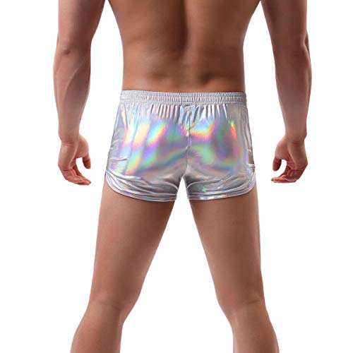 ABAFIP Men's Soft Stretchy Holographic Shiny Swim Boxer Briefs Trunks Shorts Hot Pants Bikini Swimsuit Stage Clubwear Silver Large - Image 2