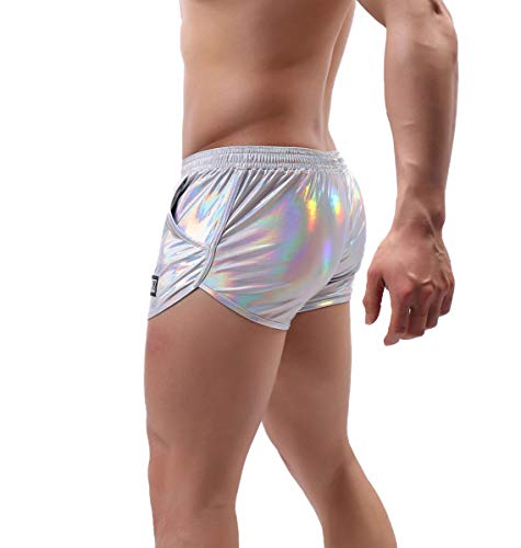 ABAFIP Men's Soft Stretchy Holographic Shiny Swim Boxer Briefs Trunks Shorts Hot Pants Bikini Swimsuit Stage Clubwear Silver Large - Image 4