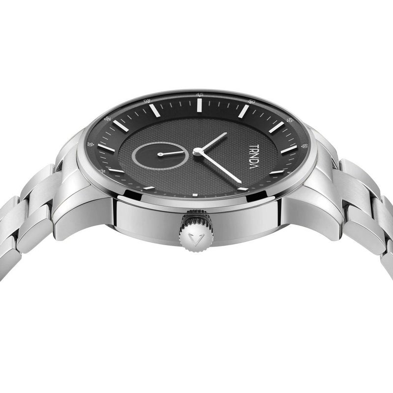 ترندا ساعة TRNDA للرجال من الفولاذ المقاوم للصدأ - مينا سوداء خالدة وسوار فضي - تصريح أزياء - Image 3