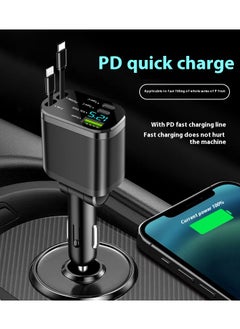 هيونداي شاحن سيارة M4 Pingguo قابل للطي + كابل ممتد من النوع C PD30W + 100W شاشة رقمية شاحن سيارة كابل قابل للسحب PD شحن فائق السرعة خمسة في واحد محول طاقة سريع للسيارة PD لهاتف iPhone Type C شاحن سيارة بلوتوث USB قابس مع iPhone وSamsung وGalaxy وHuawei وXiaomi  - Image 2