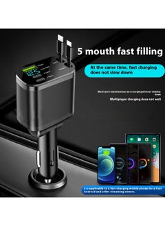 هيونداي شاحن سيارة M4 Pingguo قابل للطي + كابل ممتد من النوع C PD30W + 100W شاشة رقمية شاحن سيارة كابل قابل للسحب PD شحن فائق السرعة خمسة في واحد محول طاقة سريع للسيارة PD لهاتف iPhone Type C شاحن سيارة بلوتوث USB قابس مع iPhone وSamsung وGalaxy وHuawei وXiaomi  - Image 3