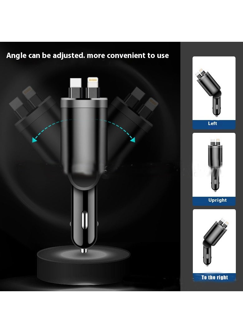 هيونداي - شاحن سيارة M4 Pingguo قابل للطي + كابل ممتد من النوع C PD30W + 100W شاشة رقمية شاحن سيارة كابل قابل للسحب PD شحن فائق السرعة خمسة في واحد محول طاقة سريع للسيارة PD لهاتف iPhone Type C شاحن سيارة بلوتوث USB قابس مع iPhone وSamsung وGalaxy وHuawei وXiaomi - Image 1