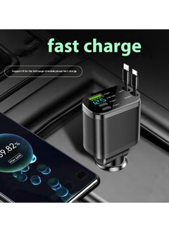 هيونداي شاحن سيارة M4 Pingguo قابل للطي + كابل ممتد من النوع C PD30W + 100W شاشة رقمية شاحن سيارة كابل قابل للسحب PD شحن فائق السرعة خمسة في واحد محول طاقة سريع للسيارة PD لهاتف iPhone Type C شاحن سيارة بلوتوث USB قابس مع iPhone وSamsung وGalaxy وHuawei وXiaomi  - Image 1