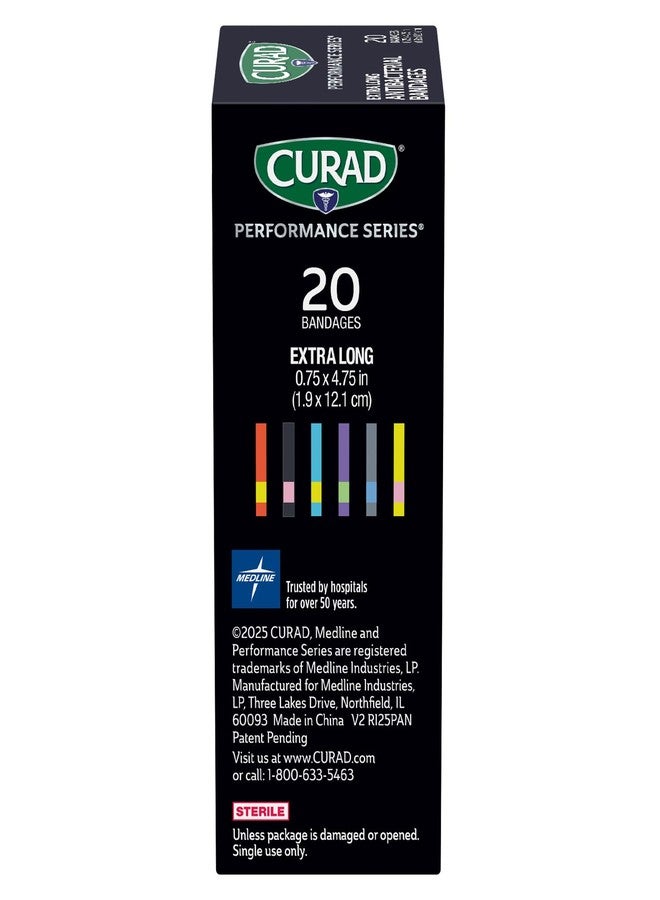 CURAD Performance Series Antibacterial Bandages, Extreme Hold Adhesive Technology, Extra Long Flexible Fabric Bandages for Cuts, Scrapes, & Burns, Assorted Colors, 0.75" x 4.75", 480 Count - Image 3