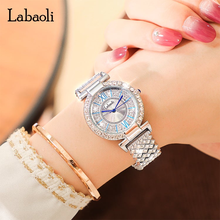 Labaoli Women's Fashion Pavé Crystal Leather Strap Waterproof Quartz Watch - Image 1