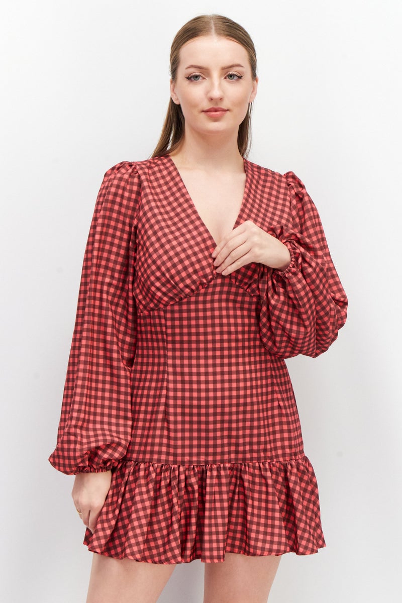 John Zack فستان ميني مزخرف على شكل حرف V للنساء، مجموعة وردية - Image 1