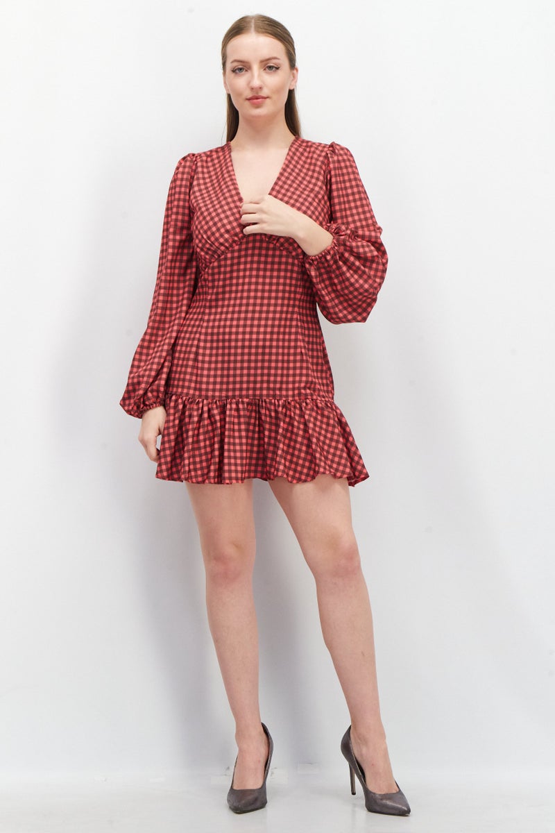 John Zack فستان ميني مزخرف على شكل حرف V للنساء، مجموعة وردية - Image 3