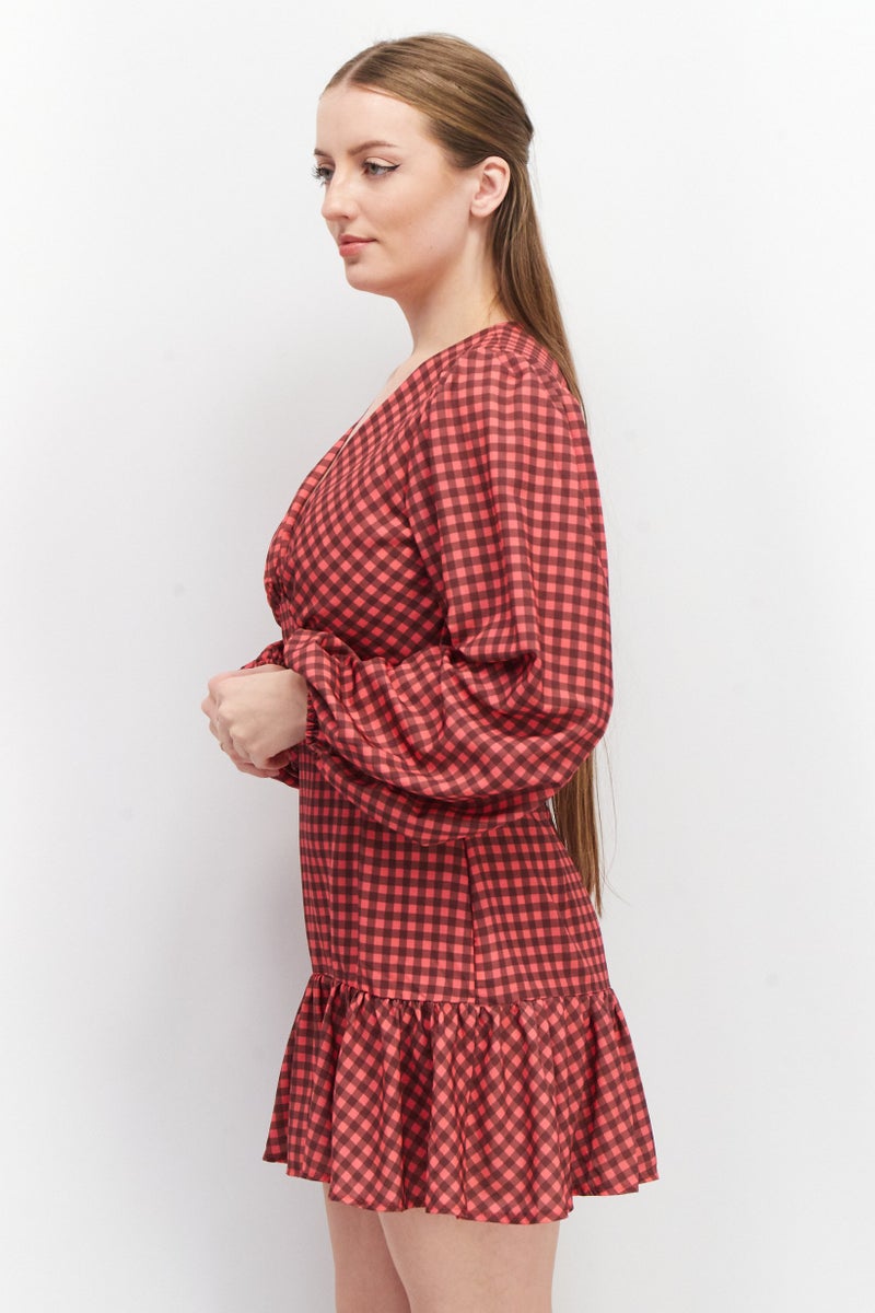 John Zack فستان ميني مزخرف على شكل حرف V للنساء، مجموعة وردية - Image 4