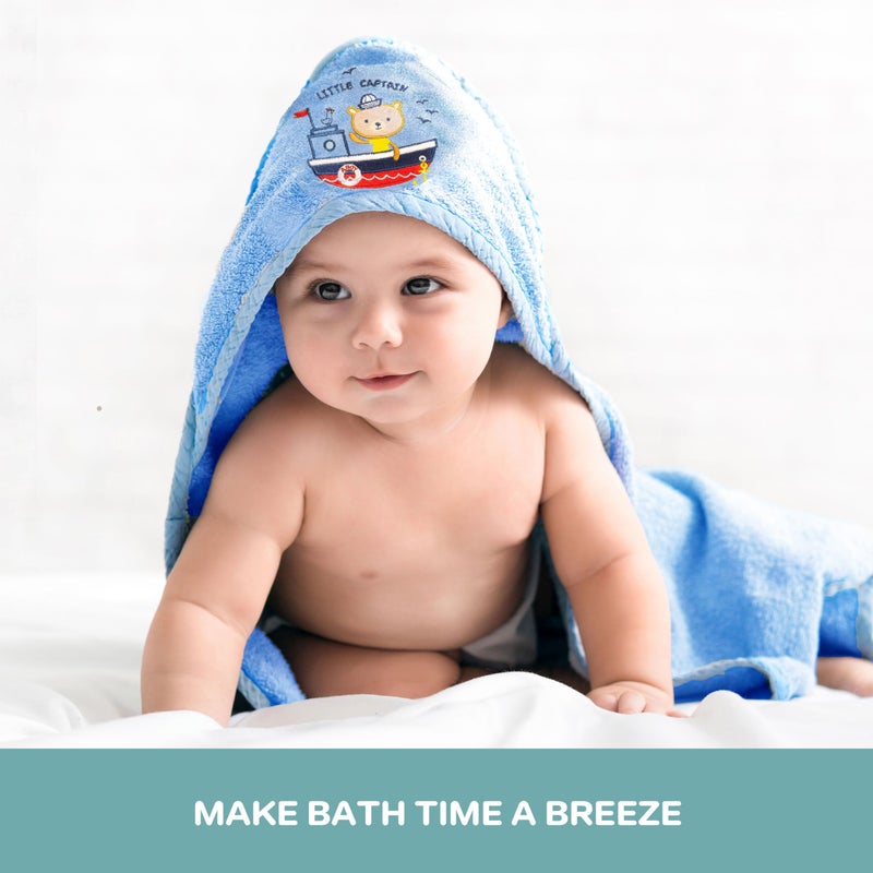 Spasilk Hooded Bath Towel And Washcloths Set For Newborns  1 Soft Terry Baby Towel And 3 Baby Washcloths  Baby Essentials  Ideal  One Size  Blue Sailor - Image 5