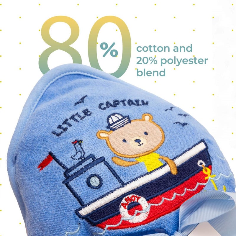Spasilk Hooded Bath Towel And Washcloths Set For Newborns  1 Soft Terry Baby Towel And 3 Baby Washcloths  Baby Essentials  Ideal  One Size  Blue Sailor - Image 3