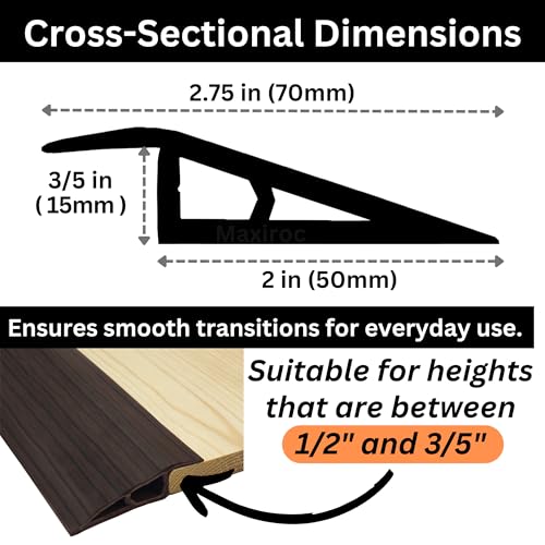 Maxiroc 1/2" to 3/5" Height Threshold Ramp - Rubber Threshold, Floor Transition Strip, Door Strip, Wheelchair Ramp, Carpet to Tile Strip (Ebony Walnut, 40 inches) - Image 2