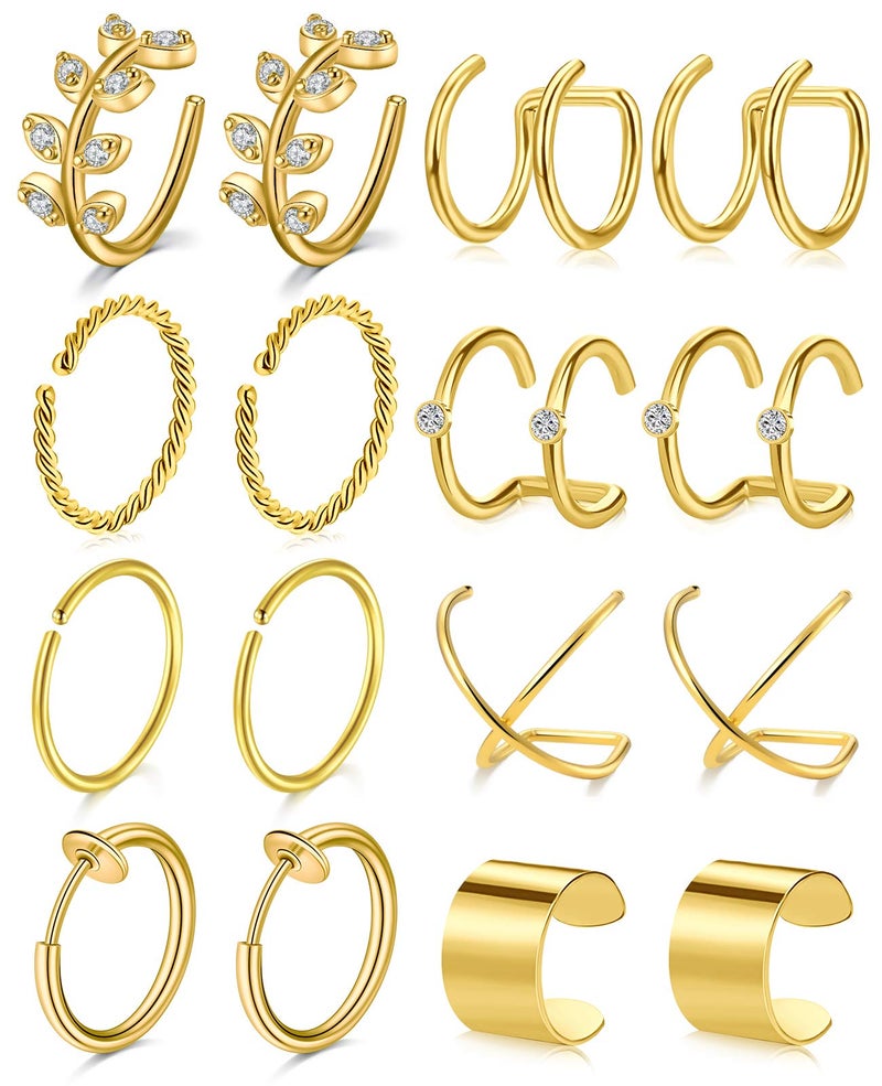 Longita Fake Earrings Ear Cuff Earrings for Women non Piercing Ear Clip On Fake Cartilage Earring Hoop Crossed Conch Helix Hoop Earrings Fake Cartilage Gold - Image 1