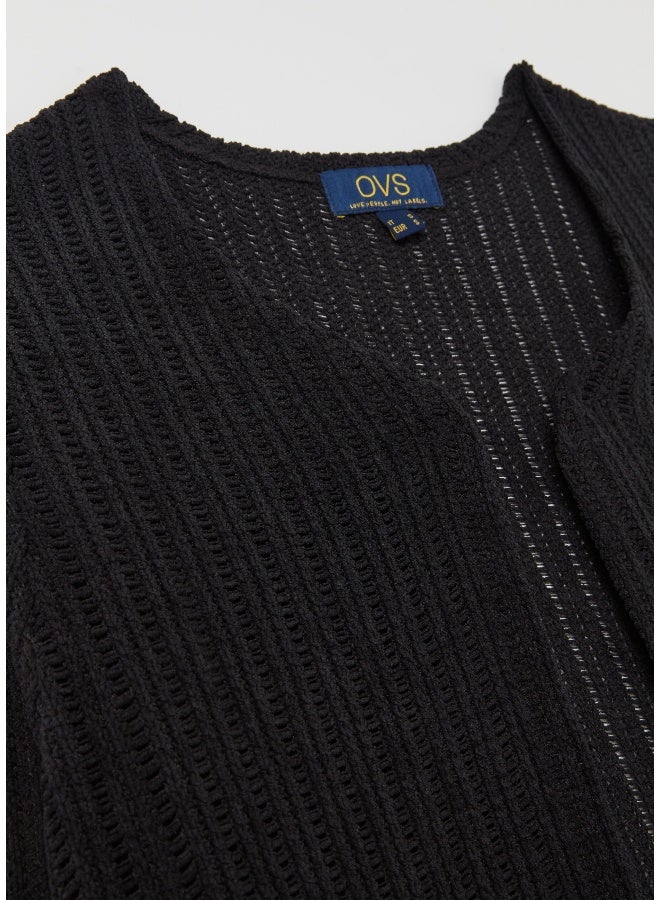 او في اس كارديجان طويل مفتوح بتصميم شبكي - Image 2