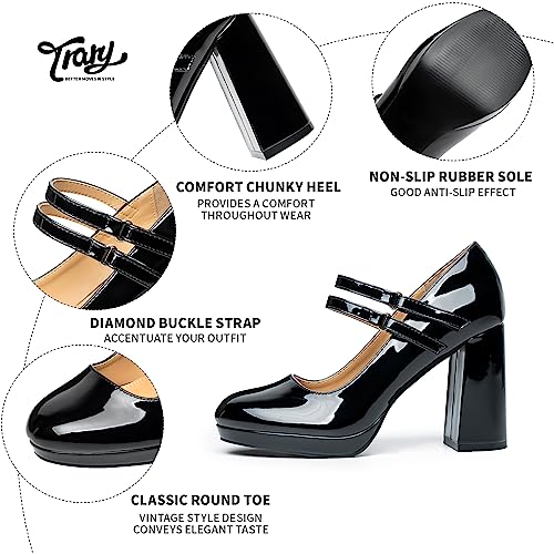 Trary Black Heels for Women, Mary Jane Shoes Platform Chunky Block High Heels with Buckle Strap Comfortable Dress Pumps for Office Party Casual Round Toe Pumps Shoes, Size 8 - Image 5