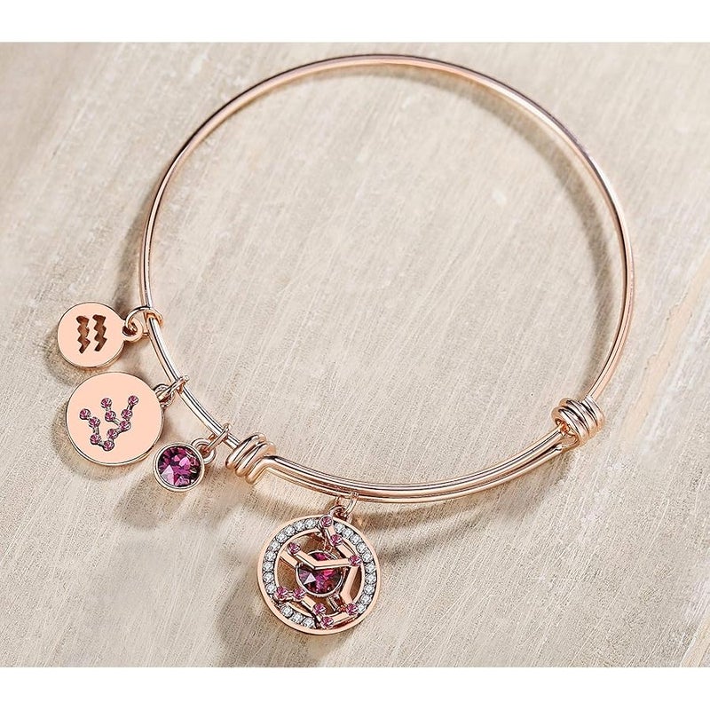 Leafael Superstar Zodiac Expandable Bangle Bracelet Made with Premium Crystals Horoscope Constellation October November Birthstone Topaz Brown Jewelry, Rose Gold Plated, 7 - Image 2