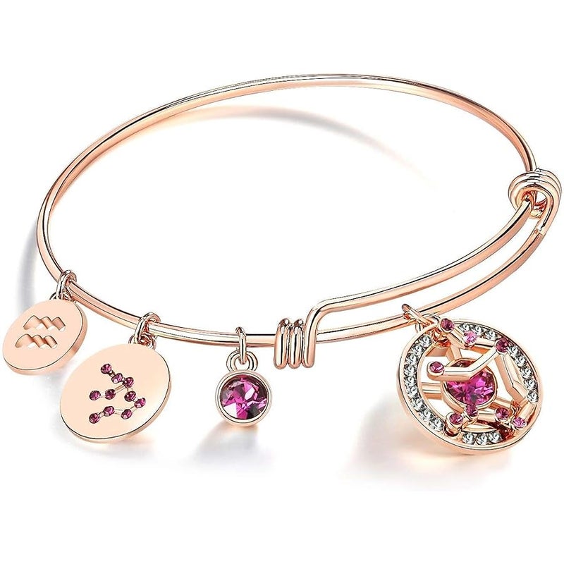 Leafael Superstar Zodiac Expandable Bangle Bracelet Made with Premium Crystals Horoscope Constellation October November Birthstone Topaz Brown Jewelry, Rose Gold Plated, 7 - Image 1