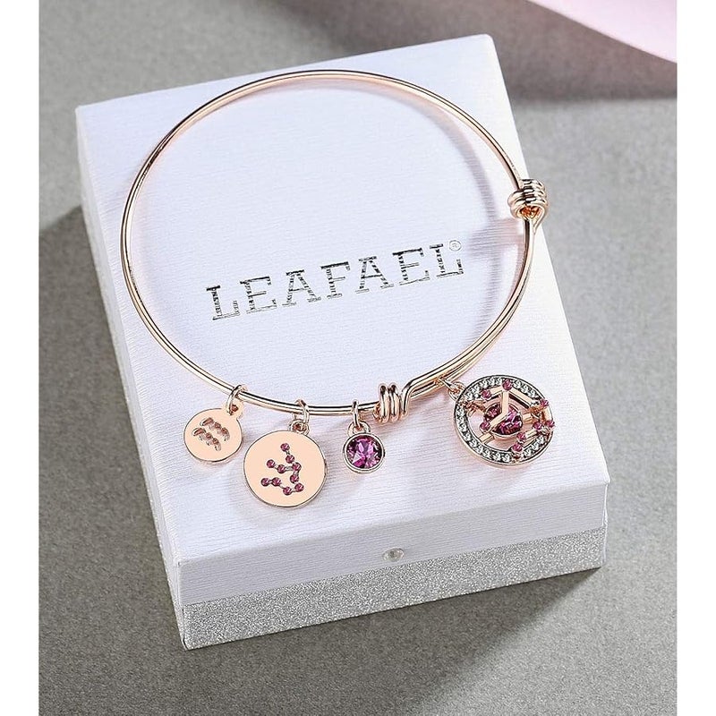 Leafael Superstar Zodiac Expandable Bangle Bracelet Made with Premium Crystals Horoscope Constellation October November Birthstone Topaz Brown Jewelry, Rose Gold Plated, 7 - Image 4