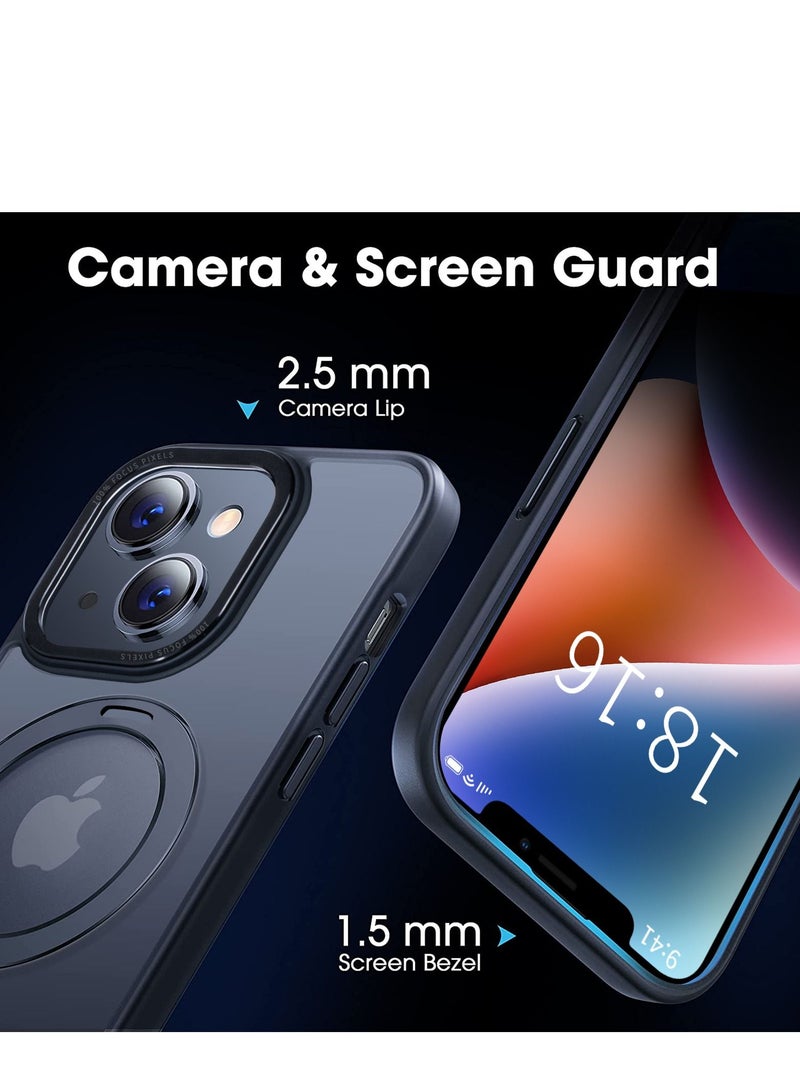 INFOSUN iPhone 14 Case with Magnetic Invisible Stand Cover Shockproof and Anti-Yellow Slim Thin Translucent Matte Protective Magsafe Case for Apple iPhone 14 6.1 inch - Black - Image 5