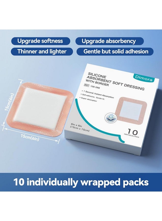 Dimora Dimora Silicone Super Absorbent Wound Dressings - Gentle Adhesive Bandages with Ultrasorb Polymer,Heavy Exudate Wound Care Pads 6"X 6" 10 Packs - Image 1