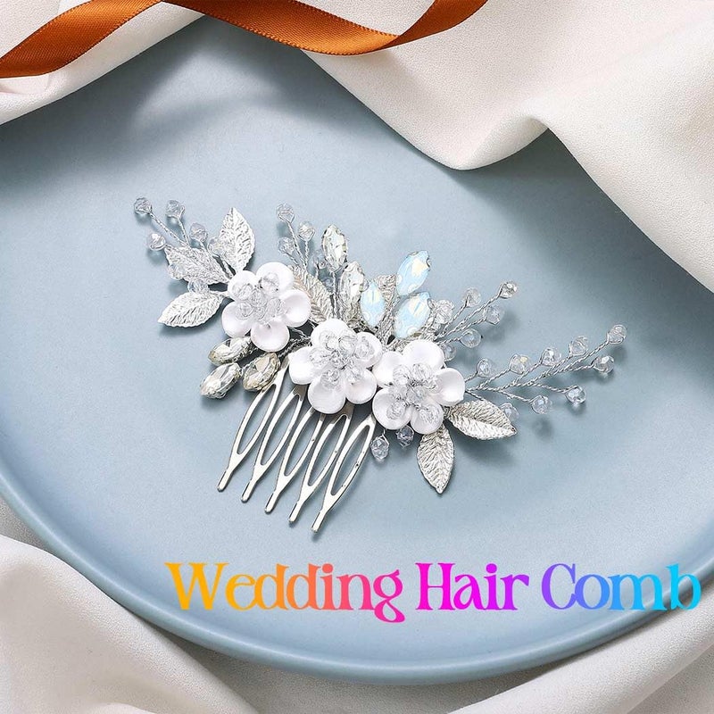 Catery Flower Bridal Hair Comb Wedding Hair Clip Rhinestone Hair Accessories for Brides and Women (Silver) - Image 2