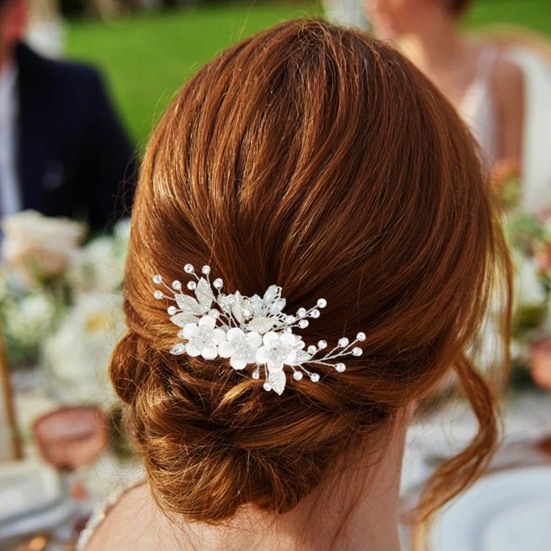 Catery Flower Bridal Hair Comb Wedding Hair Clip Rhinestone Hair Accessories for Brides and Women (Silver) - Image 5