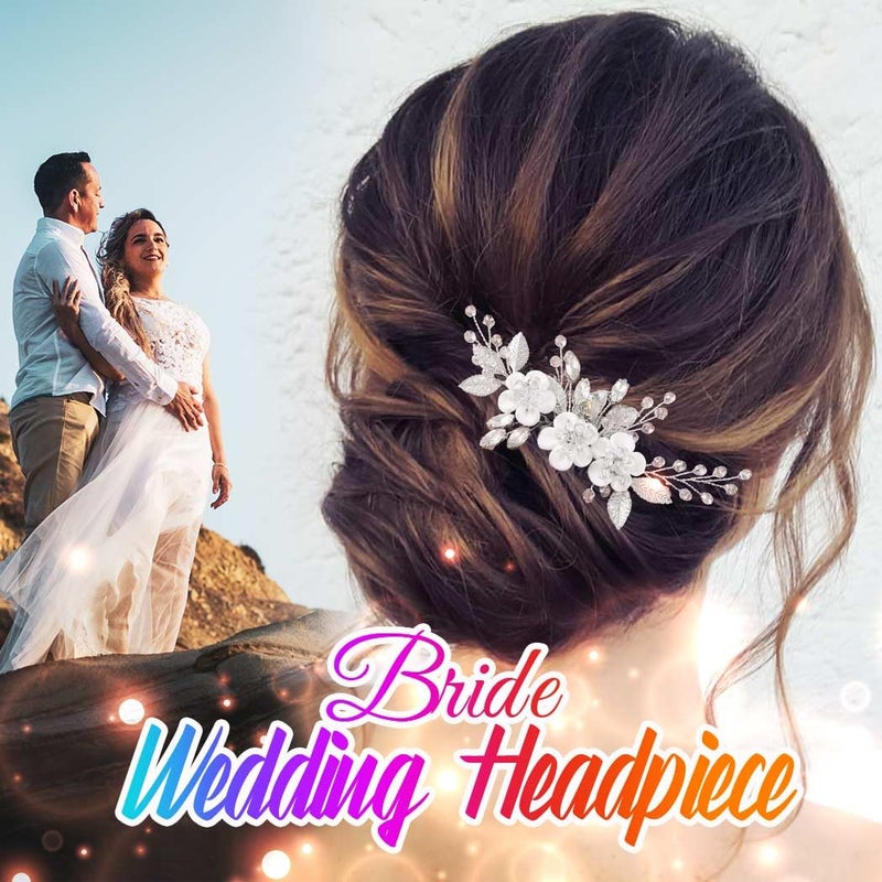 Catery Flower Bridal Hair Comb Wedding Hair Clip Rhinestone Hair Accessories for Brides and Women (Silver) - Image 3
