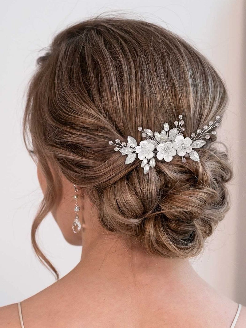 Catery Flower Bridal Hair Comb Wedding Hair Clip Rhinestone Hair Accessories for Brides and Women (Silver) - Image 1