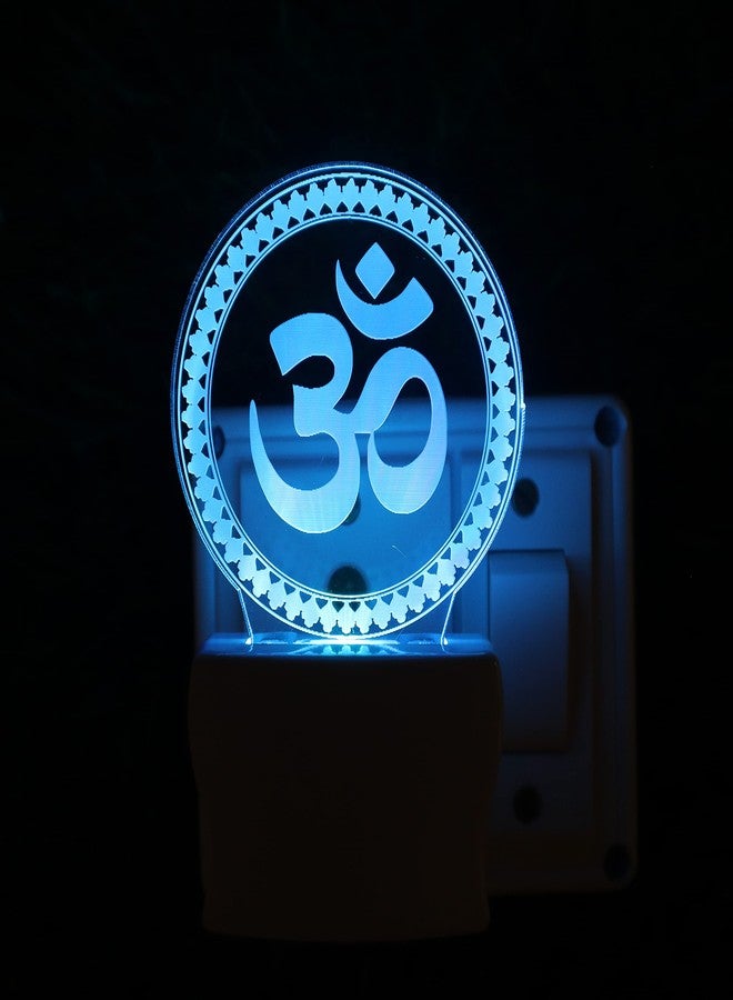 UKANI OM Chakra 3D Optical Illusion Acrylic Night Lamp, 7 Colors RGB Auto Colour Changing LED Plug and Play Night Light, Office Light, Best Gift - Pack of 1 (SD161,Multicolour) - Image 1