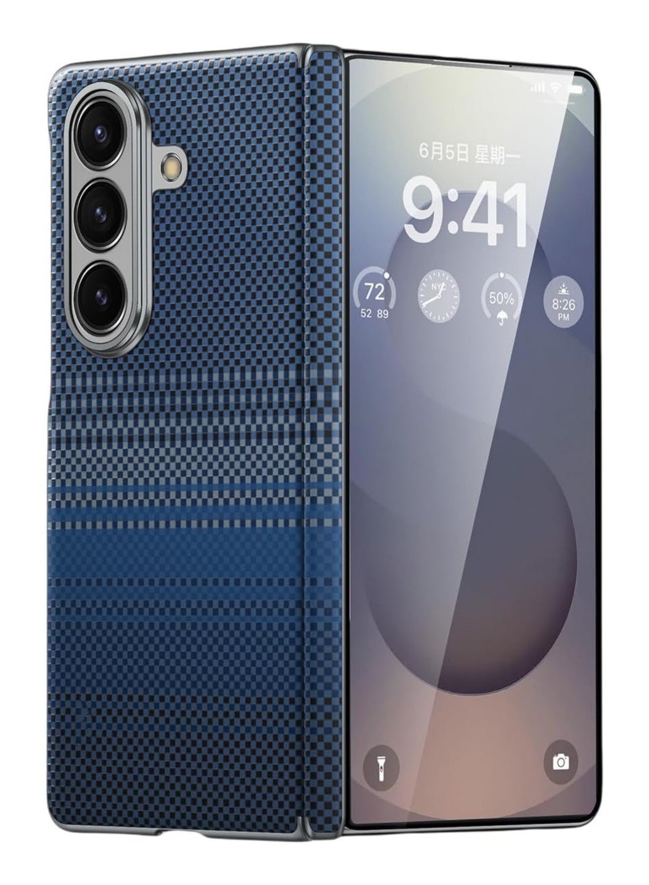 Case for Galaxy Z Fold 7: Slim Light Magnetic Case Less Touch Feeling for Businessmen- Carbon Fiber Texture Hard PC Cover with Camera Protection Phone Cover Without Front Cover (Moonrise Blue)
