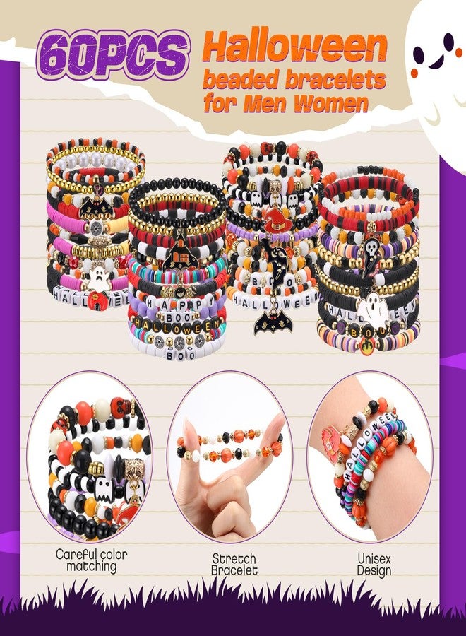 Equsion 100 Pcs Preppy Heishi Surfer Bracelets Set Colorful Beaded Stretch Clay Bracelets for Women(Halloween) - Image 3