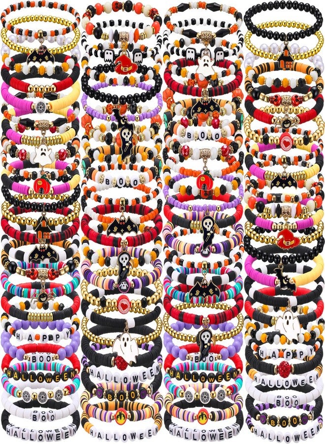 Equsion 100 Pcs Preppy Heishi Surfer Bracelets Set Colorful Beaded Stretch Clay Bracelets for Women(Halloween) - Image 1