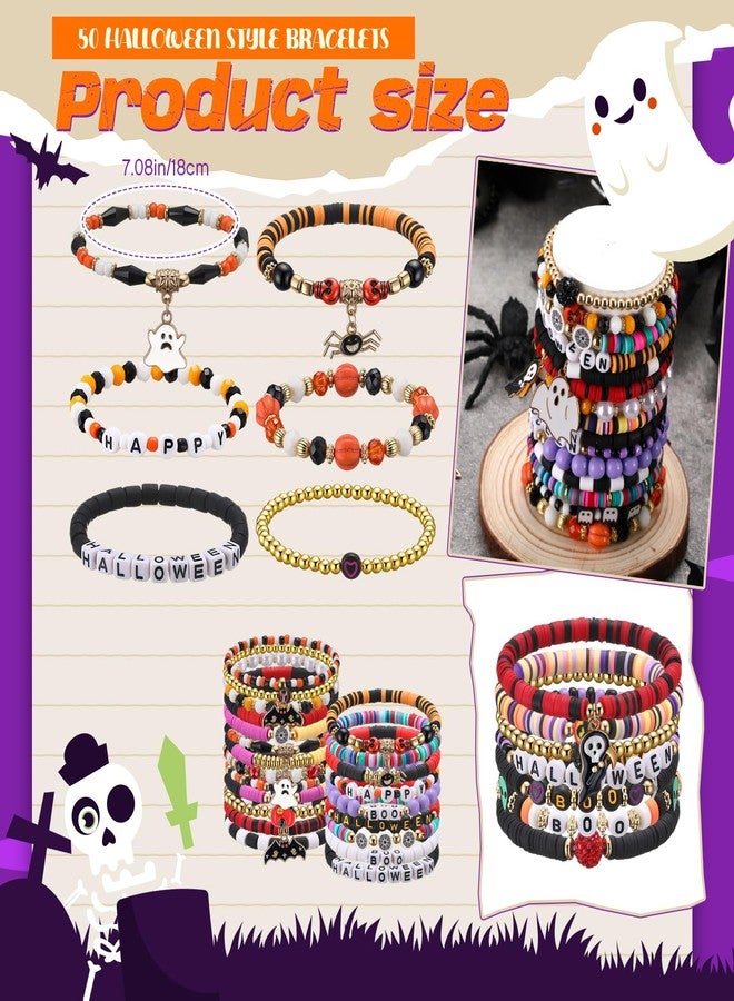 Equsion 100 Pcs Preppy Heishi Surfer Bracelets Set Colorful Beaded Stretch Clay Bracelets for Women(Halloween) - Image 2