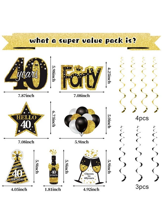 Excelloon 32Pcs 40th Birthday Decorations Kit for Men Women, Black Gold Happy 40 Birthday Banner Balloons Hanging Swirls Kit Party Supplies, Forty Year Old Birthday Backdrop Props Sign Decor - Image 4