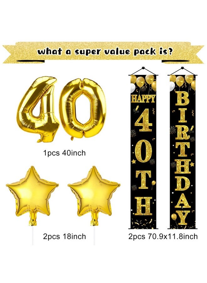 Excelloon 32Pcs 40th Birthday Decorations Kit for Men Women, Black Gold Happy 40 Birthday Banner Balloons Hanging Swirls Kit Party Supplies, Forty Year Old Birthday Backdrop Props Sign Decor - Image 2