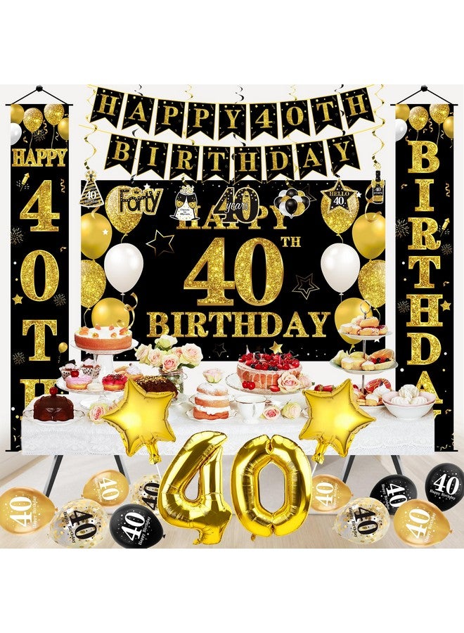 Excelloon 32Pcs 40th Birthday Decorations Kit for Men Women, Black Gold Happy 40 Birthday Banner Balloons Hanging Swirls Kit Party Supplies, Forty Year Old Birthday Backdrop Props Sign Decor - Image 5