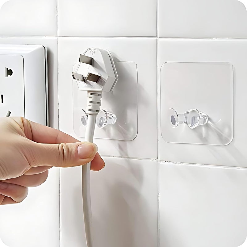 Adhesive Hooks 20 Pack WallMounted Transparent Power Plug Socket Holder NoDrill HeavyDuty Waterproof Stickers for Keys Towels Kitchen  - Image 1