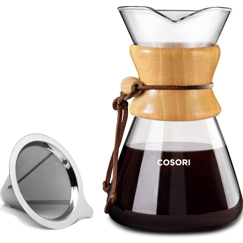 COSORI Pour Over Coffee Maker with Double Layer Stainless Steel Filter, 8-Cup, 34oz, Drip Coffee Maker, Coffee Dripper Brewer, High Heat Resistant Carafe, also for Camping, Hiking - Image 1
