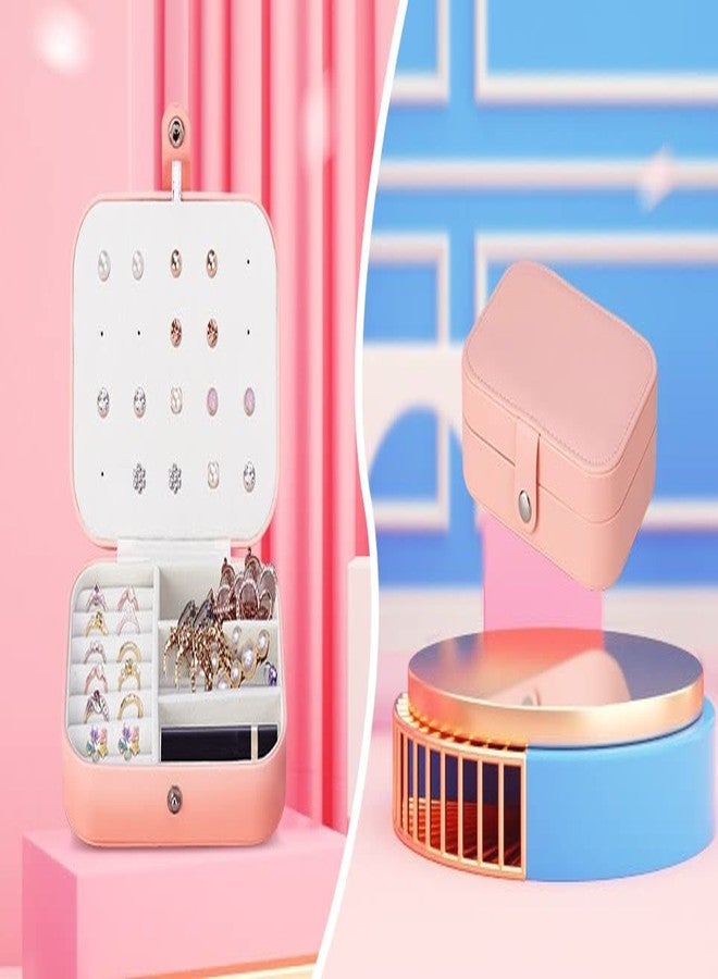 أوفيرا منظم مجوهرات أوفيرا، علبة جلدية محمولة للسفر، لحفظ الخواتم والقلائد والأقراط والأساور، صندوق تخزين منظم مجوهرات للنساء والفتيات (وردي) - Image 2