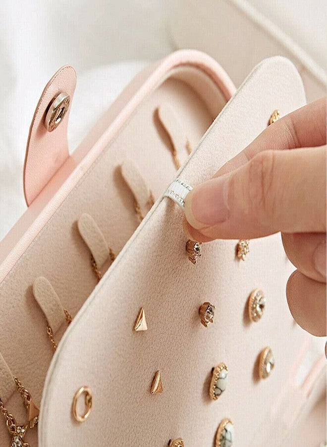 أوفيرا منظم مجوهرات أوفيرا، علبة جلدية محمولة للسفر، لحفظ الخواتم والقلائد والأقراط والأساور، صندوق تخزين منظم مجوهرات للنساء والفتيات (وردي) - Image 4