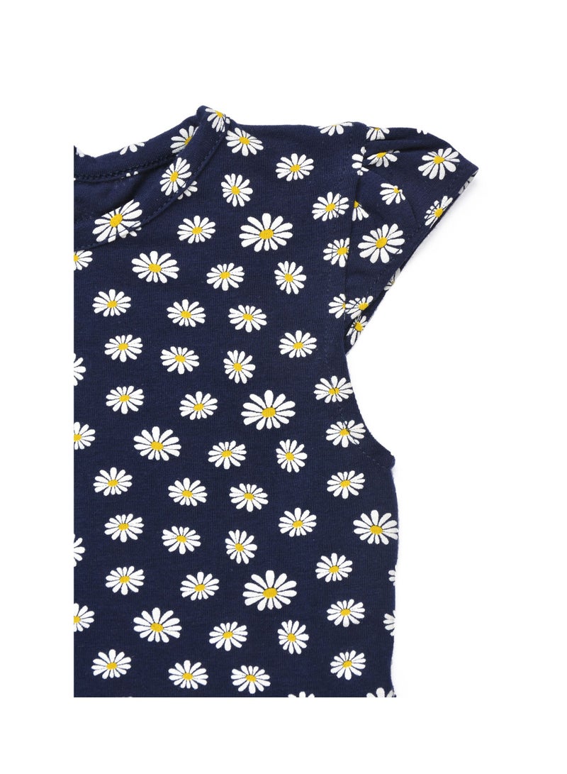 بيبي كو فستان ازرق ورد مطبوع مع طوق للرأس. - Image 2