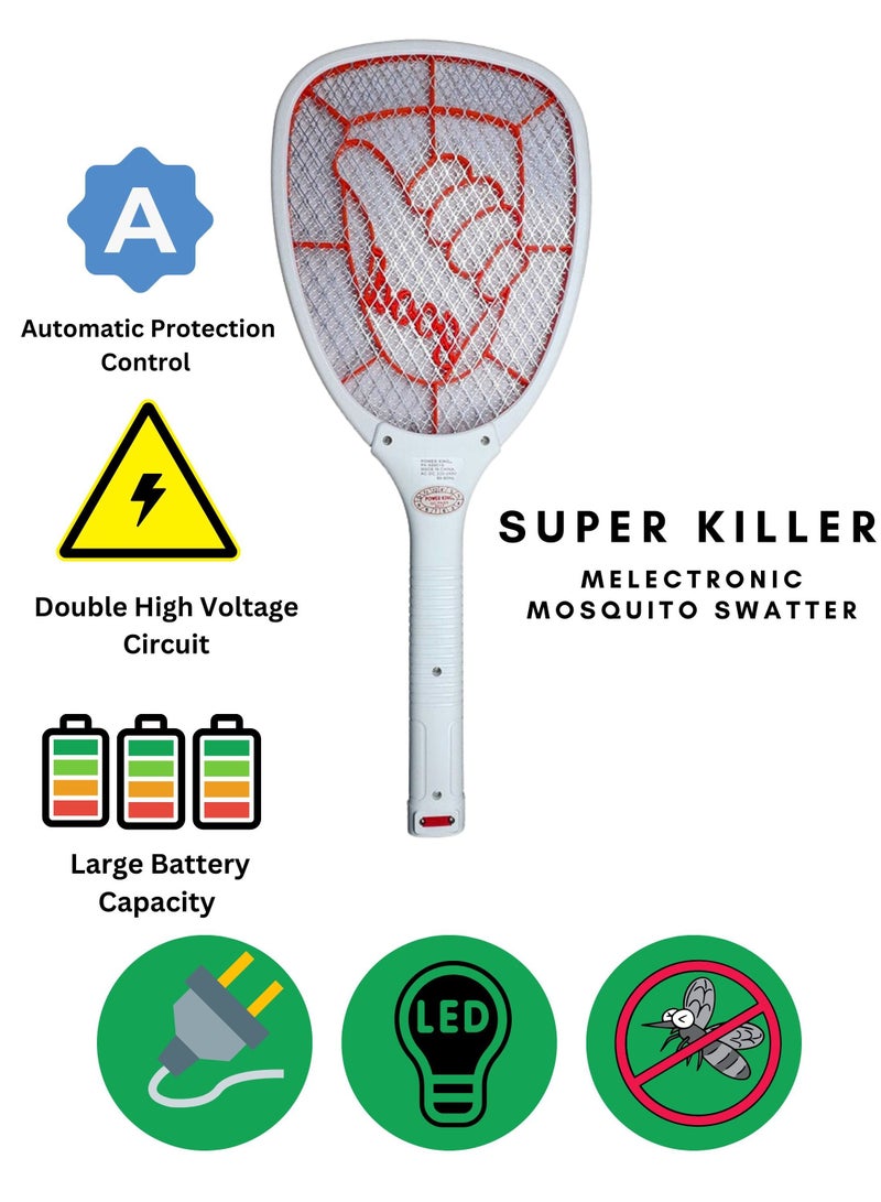 Power King Electric Fly Swatter Racket,mosquito killer with LED light,Smart Bug Zapper, Rechargeable Base, Powerful Mosquitoes & Fly Killer with 3-Layer Safety Mesh for Home, Bedroom, Kitchen,office, out - Image 2