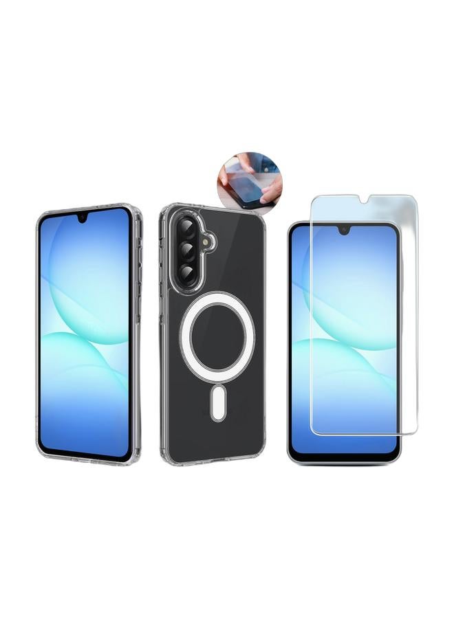Wtech Samsung Galaxy A17 5G 2025 Magnetic Case, Slim Transparent Flexible TPU Shockproof Magsafe Back Phone Case (MCTPTN) - Clear & Samsung Galaxy A17 5G 2025 GMAX Premium Series Curved Edges 9H 2.5D Tempered Glass Screen Protector - Clear Bundle - Image 1