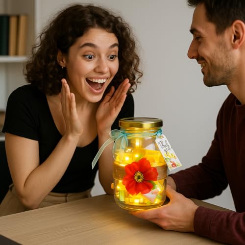 Jiyan art جِيان آرت 101 سبب لماذا أحبك جرة – هدية رومانسية للصديقة، الصديق، الزوجة أو الزوج – جرة زجاجية يدوية الصنع مع أضواء وملاحظات حب (أضواء خرافية بالداخل) - Image 2