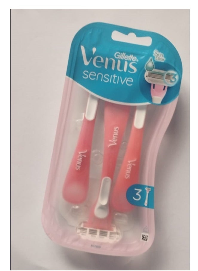 Gillette 3-Piece Venus Skin Elixir Sensitive Disposable Razor Set Pink/White  - Image 1