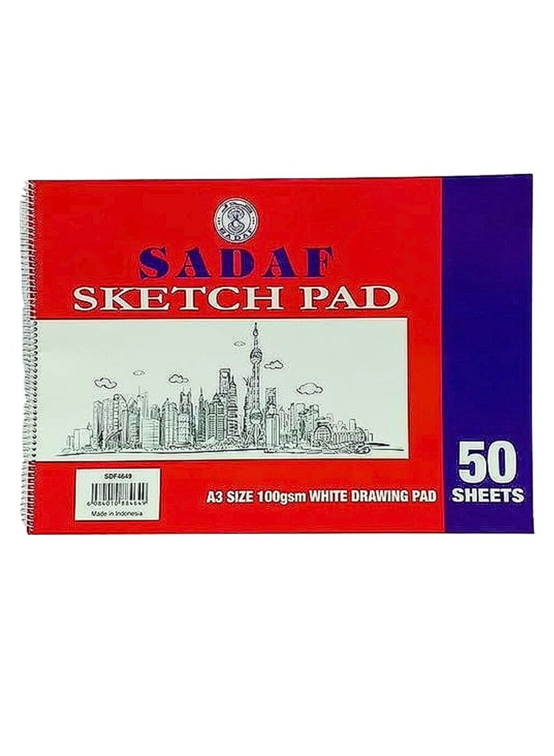 Sadaf Spiral Sketch Pad, A3 Size, White 100 gsm 50 Sheets - Image 2