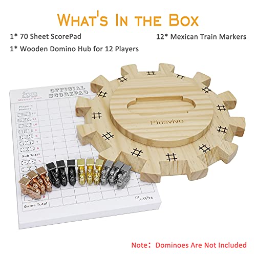 plusvivo Mexican Train Dominoes Accessories SetIncluding a 789Inch Wooden Mexican Train Hub up to 12 Players 12 Metal Train Markers and a 70Sheet Mexican Train Score Pads - Image 5