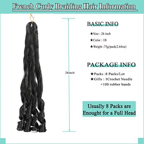Flagship French Curl Braiding Hair 8packs 26inch 1B Curly Braiding Hair Pre Stretched for Goddess Box Braids Crochet Hair Bounce Curl Loose Wave Braids Curly End Crochet Hair for Black Women - Image 5