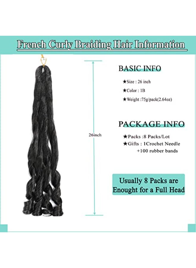 Flagship French Curl Braiding Hair 8packs 26inch 1B Curly Braiding Hair Pre Stretched for Goddess Box Braids Crochet Hair Bounce Curl Loose Wave Braids Curly End Crochet Hair for Black Women - Image 4