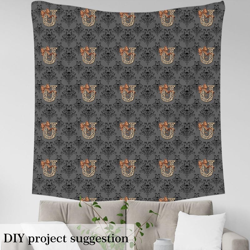 Brown Leopard Print Letter U Damask Upholstery Fabric for Chairs Sugar Skull Gothic Outdoor Fabric by The Yard 109"x63", Alphabet Vintage Floral Monogrammed Goth Waterproof Fabric - Image 4